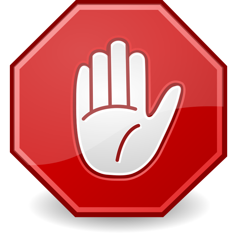 Stop sign showing a hand raised in a halting gesture