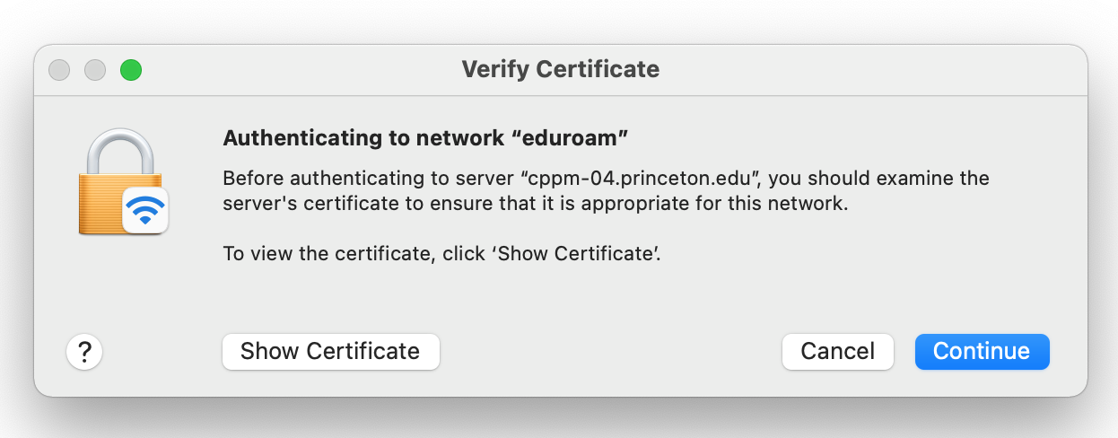 MacOS verify certificate prompt