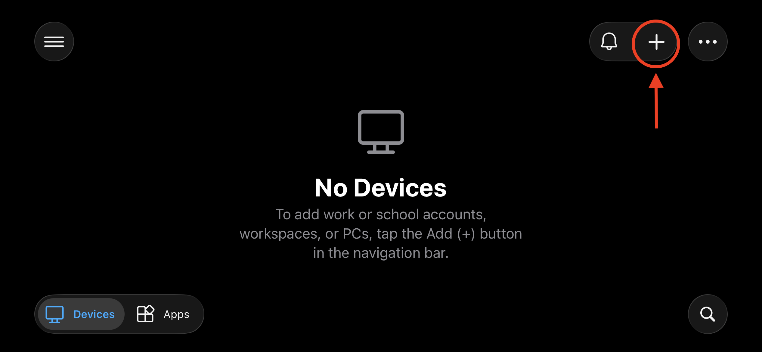 Home screen of Windows app on iOS