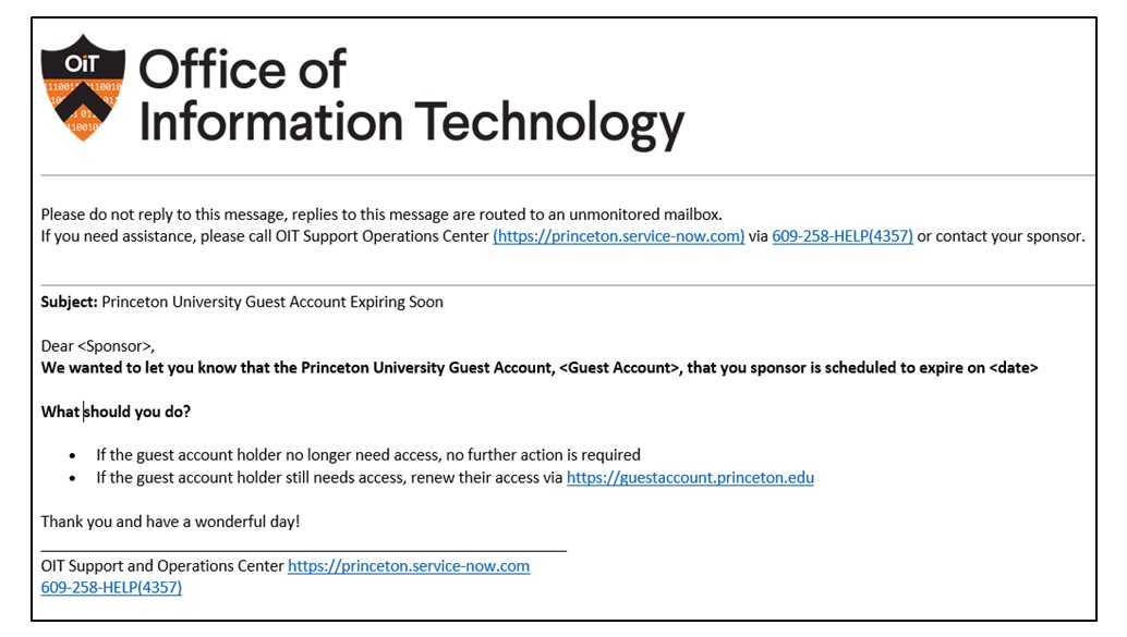 Image of Notification of Guest Account Expiration