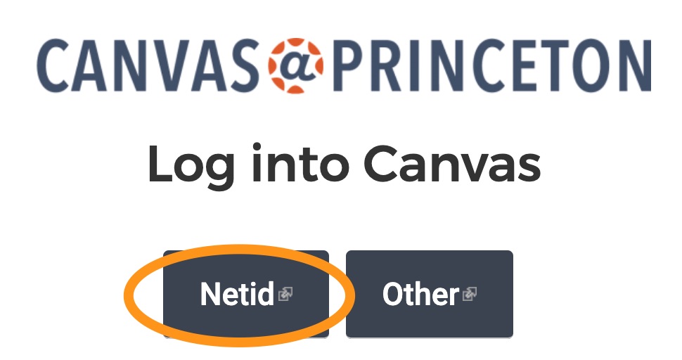 Canvas @Princeton Net ID or Gap account selection screen.