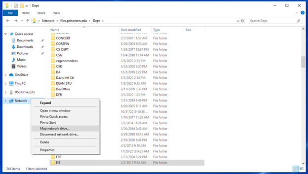 Image of user's Windows Explorer, with user right-clicking on Network Drive and selecting Map Network Drive