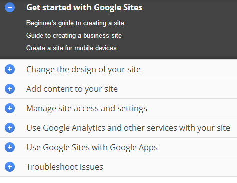 Getting started with Google Sites page.
