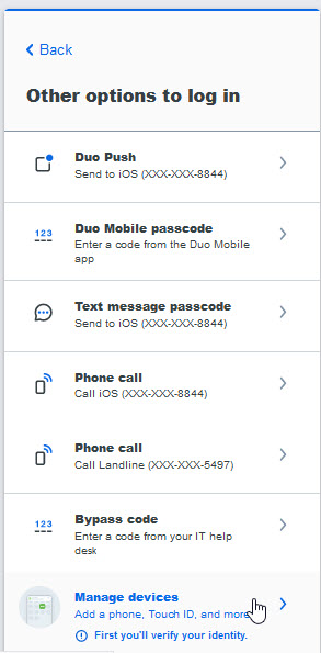 Other Options Login Manage Devices