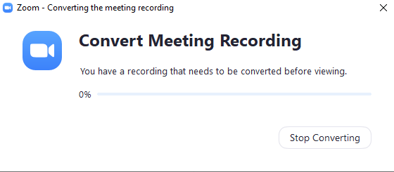 Zoom "Converting Meeting Recording" screen